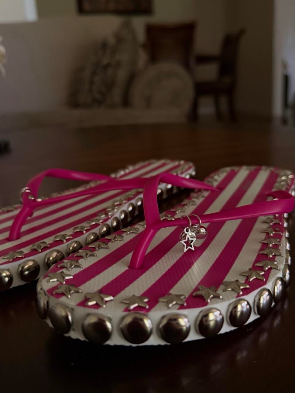 custom stripe girl flip flops